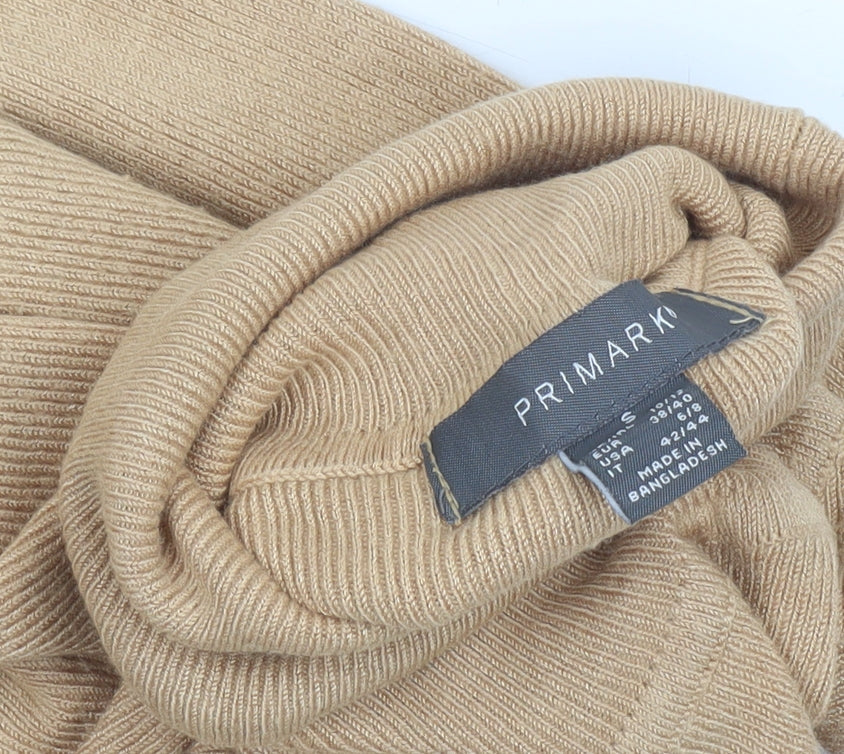 Primark Women Beige Roll Neck Ribbed Knit Jumper Size S