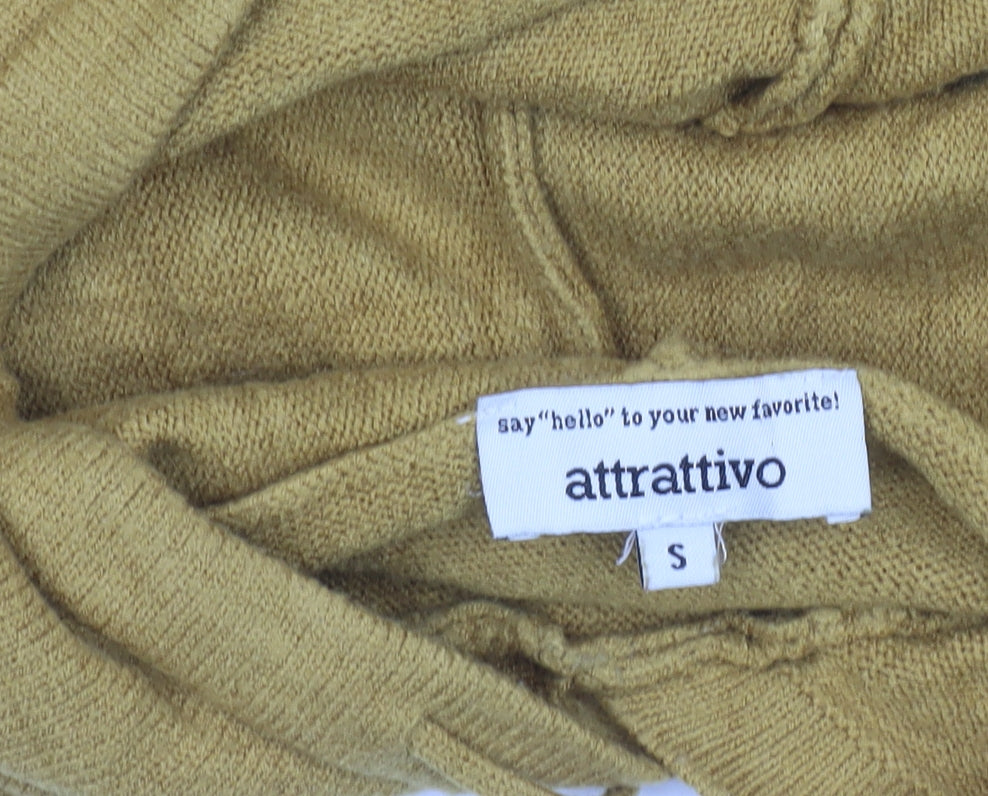 Attrattivo Women's Yellow Hooded Knit Pullover Jumper Size S
