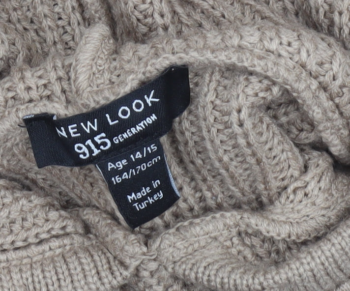 New Look Teens Beige Chunky Knit Hooded Pullover Jumper Size 14