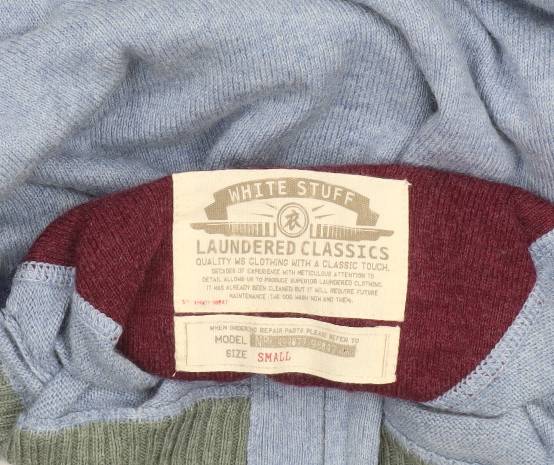 White Stuff Men’s Blue 1/4 Zip Cotton Cashmere Jumper Small