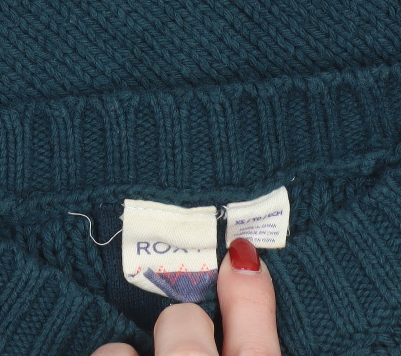 Roxy Womens Green XS Full Zip Knit Crew Neck Jumper