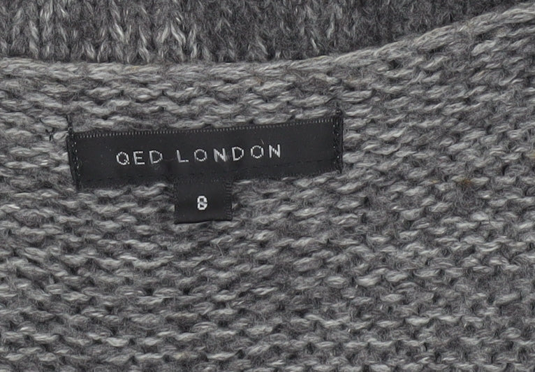 QED London Women’s Grey Cable-Knit Sleeveless V-Neck Jumper Dress Size 8