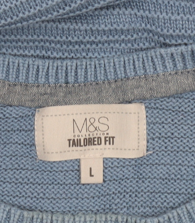 Marks & Spencer Men’s Blue Cotton Pullover Jumper L Tailored Fit
