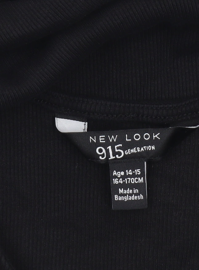 New Look Girls Black Button Front Stretch Shirt Dress 14-15 Years