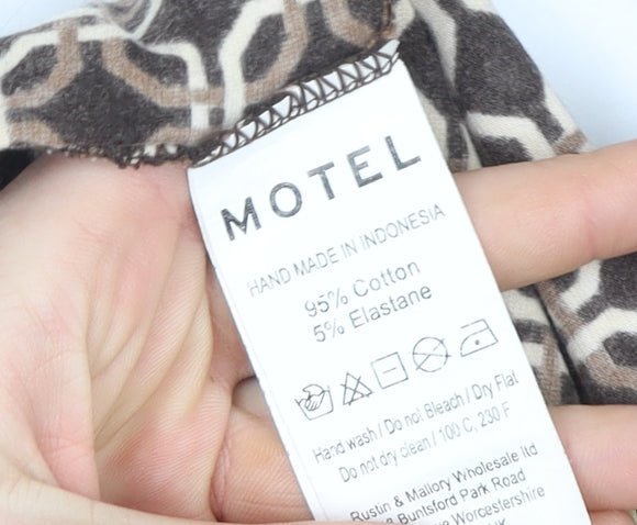 Motel Rocks Women’s Brown Geometric Collared Cropped Cotton Blouse Size S