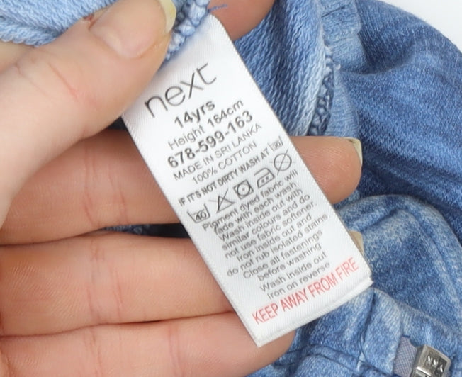 Next Girls Blue Cotton Biker Jacket 14 Years Zip Front Casual Outerwear