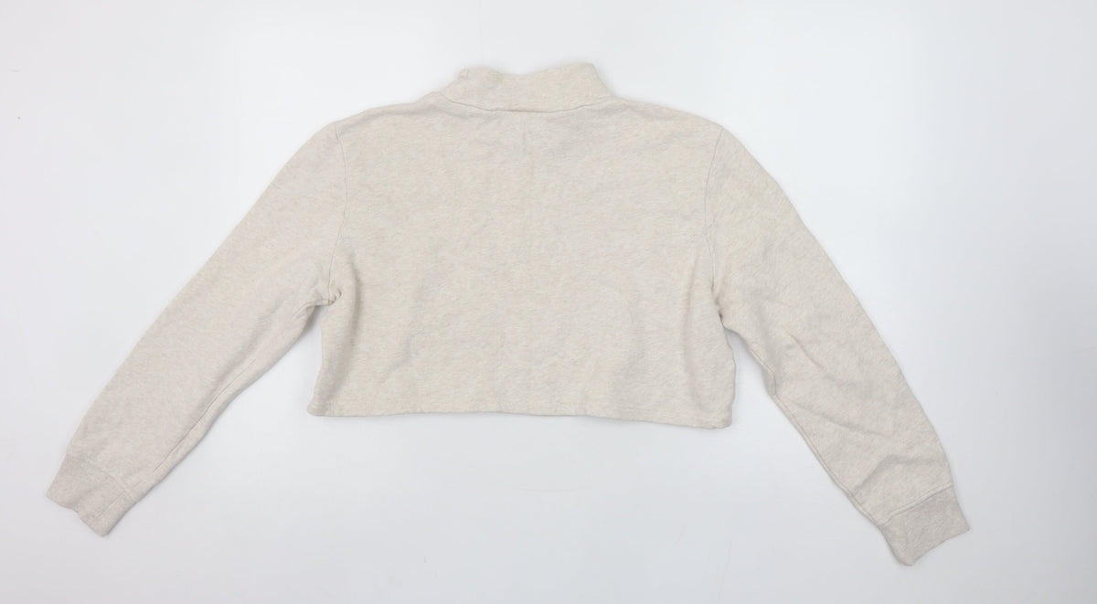 Monki Women's Beige Cotton Cropped Pullover Sweatshirt Size 12