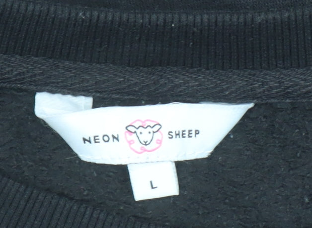 Neon Sheep Women’s Black Pullover Sweatshirt Size L with Pink C Logo