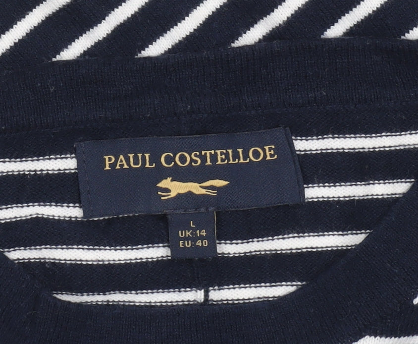 Paul Costelloe Women Blue Striped Cotton Cardigan UK 14