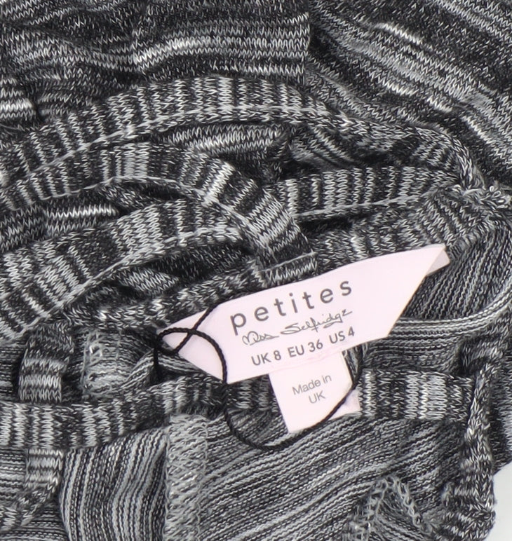Miss Selfridge Petites Grey Striped Cropped V-Neck Long Sleeve Top UK 8