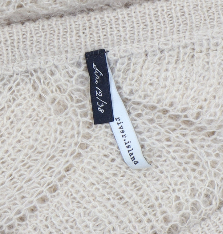 River Island Women’s Beige Mohair Blend Crew Neck Knit Jumper Size 12