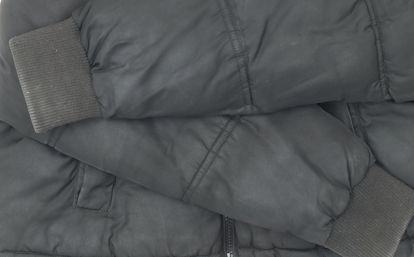 Topshop Women Black Cropped Hooded Puffer Jacket Size 6