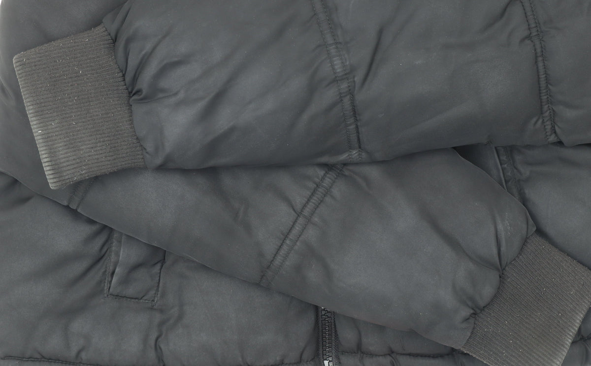 Topshop Women Black Cropped Hooded Puffer Jacket Size 6