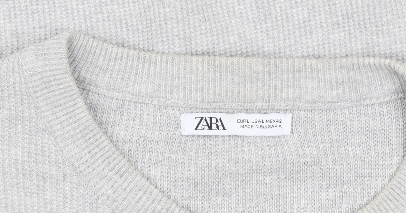 Zara Men’s Grey Cotton Crew Neck Pullover Jumper Size L