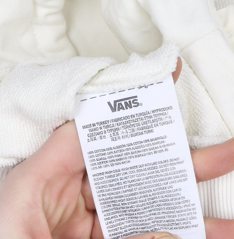 Vans Womens Ivory Hoodie Size S Pullover 100% Cotton Graphic Logo