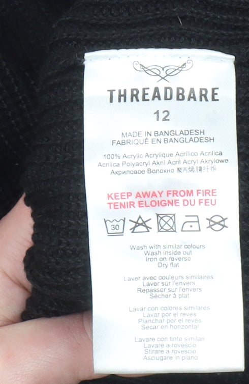 Threadbare Women’s Black Wrap Knit Jumper Size 12 Tall