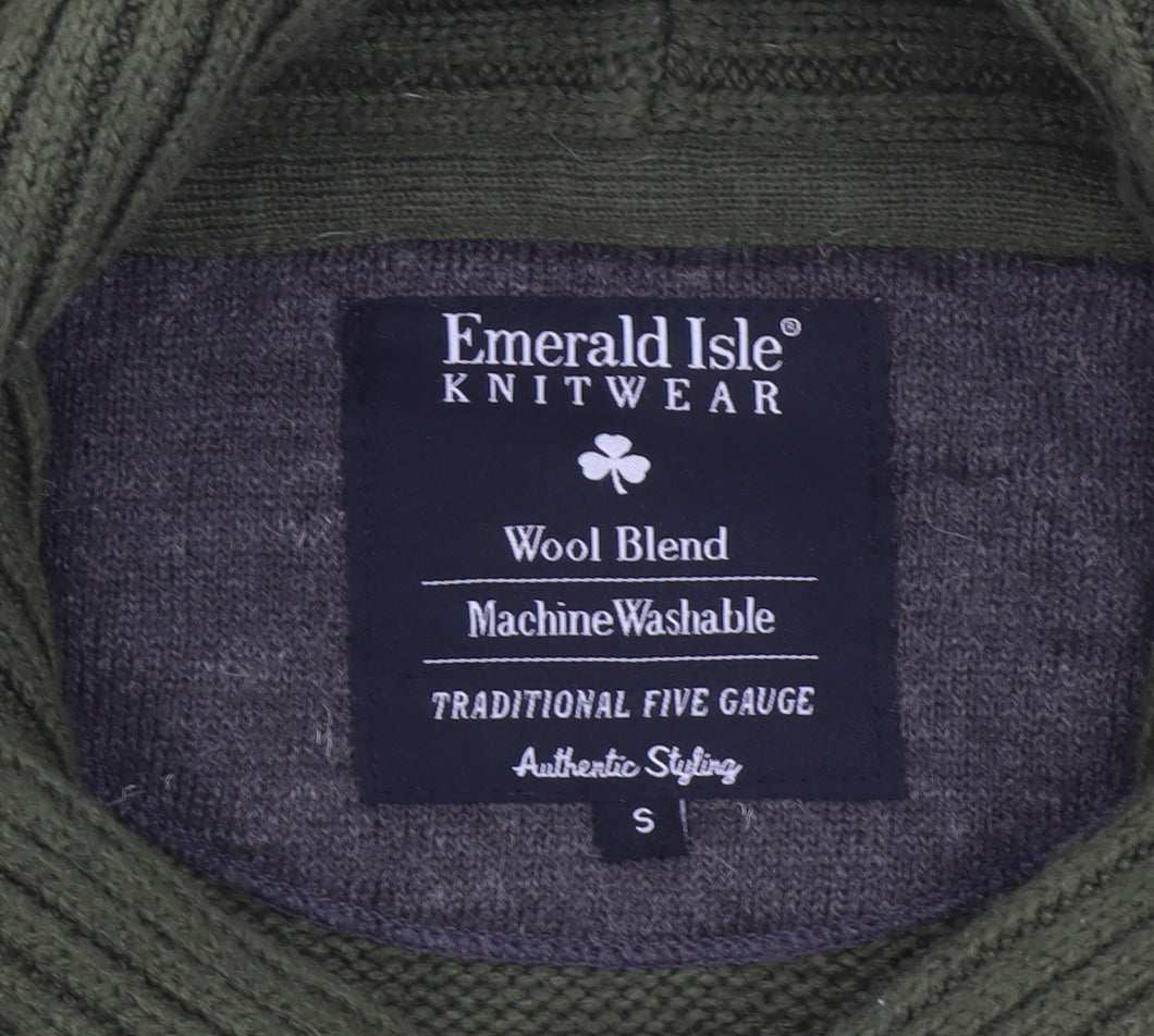 Emerald Isle Women’s Green Wool Blend Shawl Collar Jumper Size S