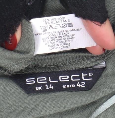 Select Womens Green Size 14 Relaxed 3/4 Sleeve Zip Back Top