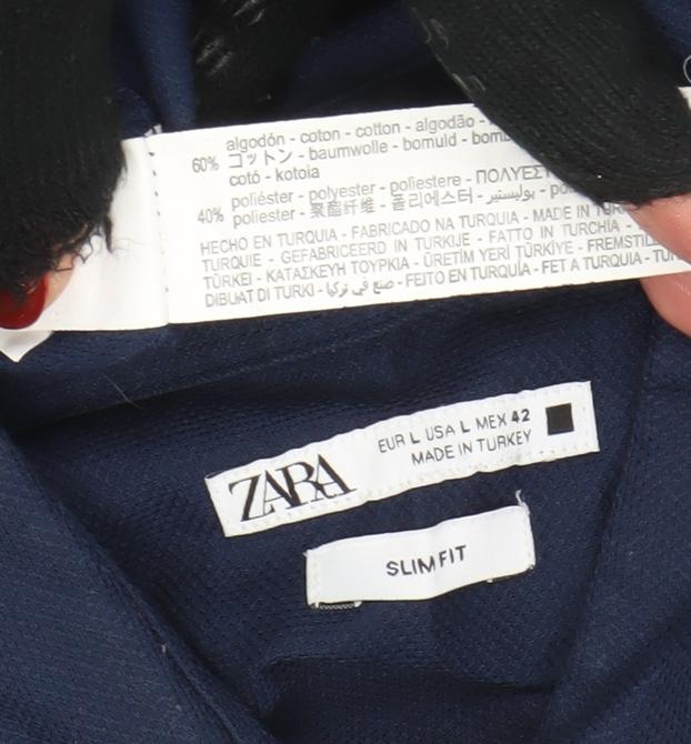 Zara Men Blue Slim Fit Long Sleeve Formal Dress Shirt Size L