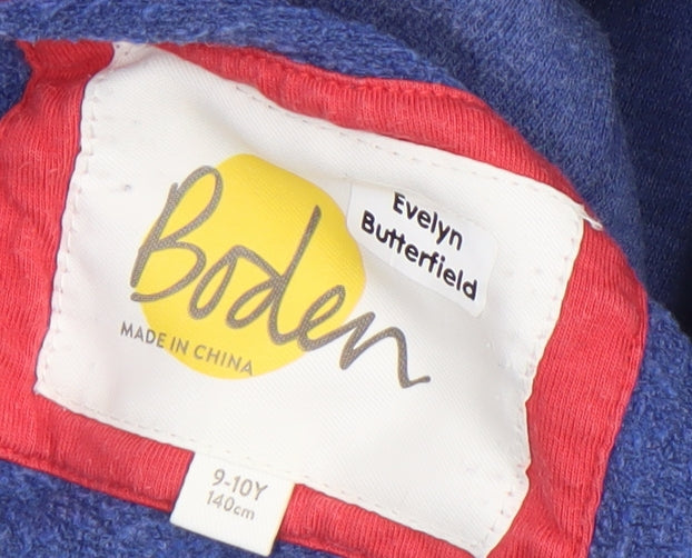 Boden Girls Blue Pullover Hoodie 9-10 Years Colourblock Striped Sleeves