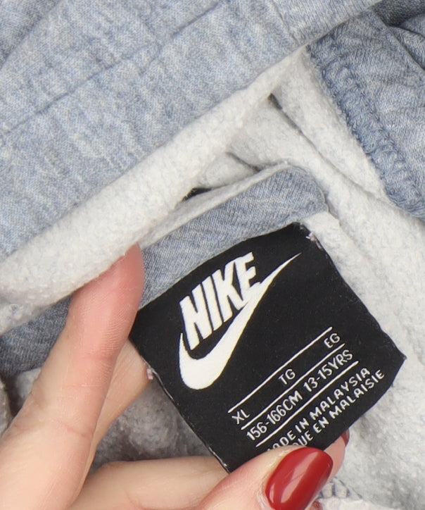 Nike Girls Grey Pullover Hoodie XL 14-15 Years Just Do It Graphic Hooded Top