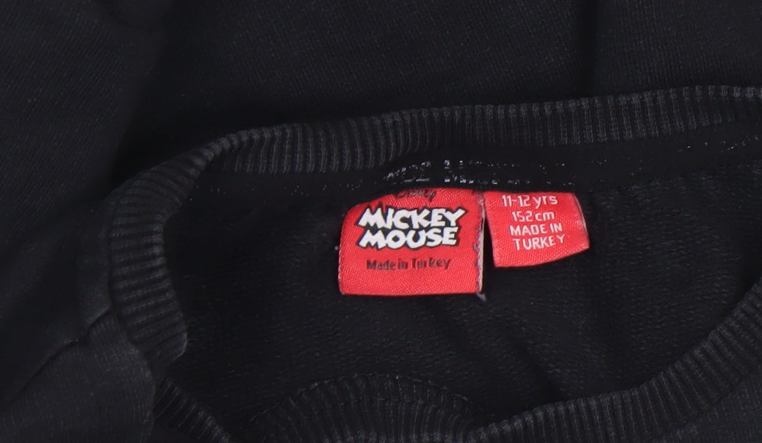 Disney Girls Black Mickey Mouse Sequin Pullover Sweatshirt 11-12 Years