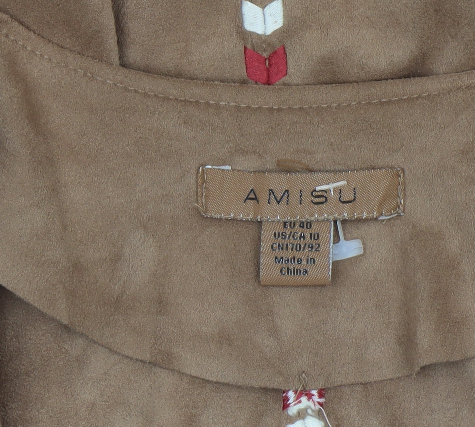 Amisu Women’s Brown Embroidered Open Kimono Jacket Size 12