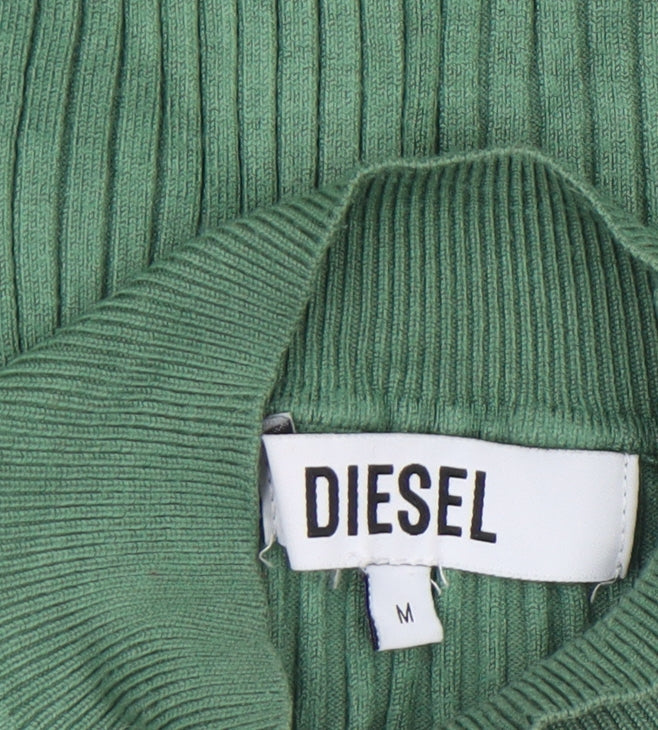 Diesel Women's Green Mock Neck Ribbed Knit Slim Pullover Jumper M