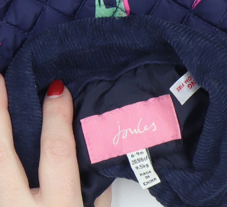 Joules Girls Blue Quilted Animal Print Jacket 6-9 Months