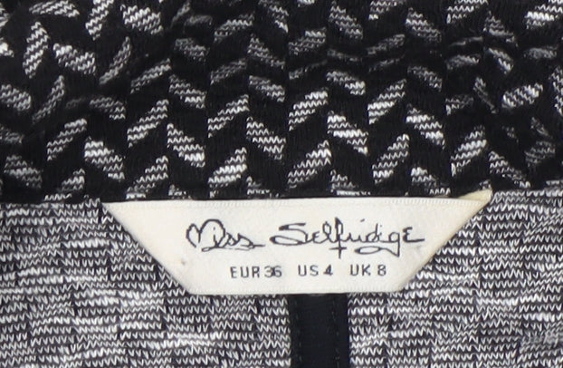 Miss Selfridge Women’s Black Knit Coatigan Size 8 Mid Length Open Front