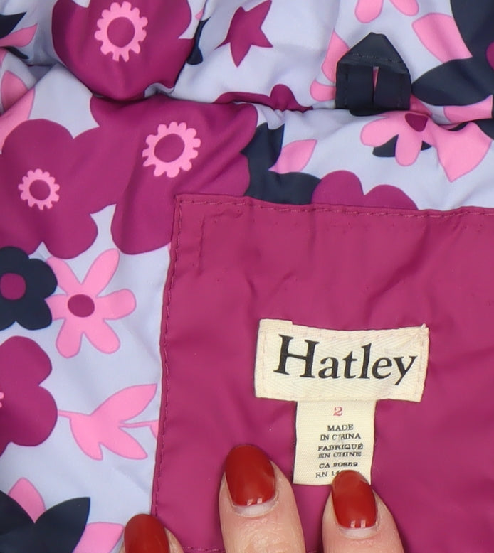 Hatley Girls Blue Hooded Puffer Jacket 2 Years Quilt Lined Winter Coat
