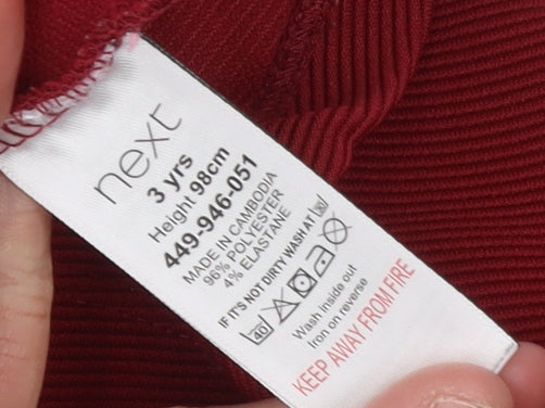 Next Girls Red A-Line Ruffle Long Sleeve Knit Dress 3 Years