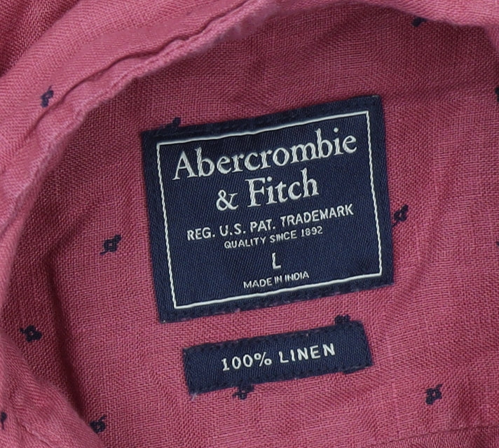 Abercrombie & Fitch Men’s Red Linen Long Sleeve Button-Up Shirt Size L