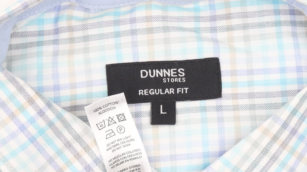 Dunnes Men's Blue Check Cotton Long Sleeve Button-Up Shirt Size L