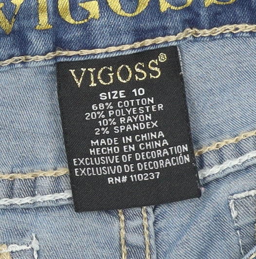 Vigoss Teens Blue Skinny Jeans Size 10 Sequin Embroidered Denim