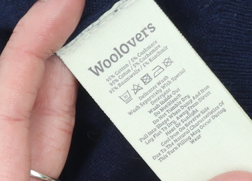 Woolovers Men's Blue V-Neck Cotton Cashmere Jumper M