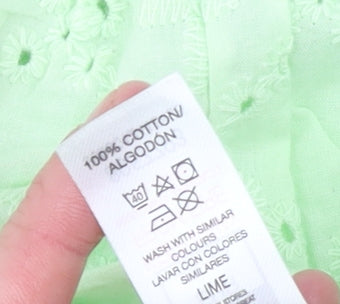 Dunnes Stores Women’s Green Cotton Embroidered Puff Sleeve Cropped Blouse Size 16