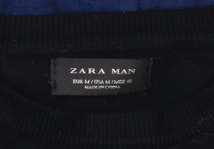 Zara Man Men's Blue Black Colour Block Crew Neck Pullover Jumper Size M