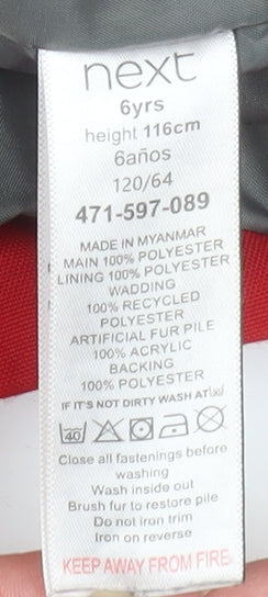 Next Boys Red Parka Coat 6 Years Hooded Fur Trim Waterproof Winter Jacket