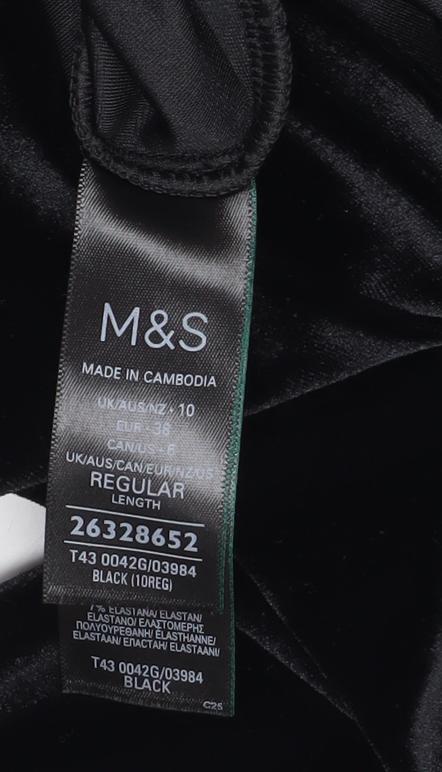 Marks & Spencer Womens Black Velvet Long Sleeve Top Size 10 Regular