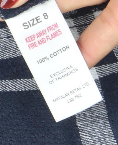 Matalan Women's Blue Checked Cotton Long Sleeve Button-Up Shirt Size 8