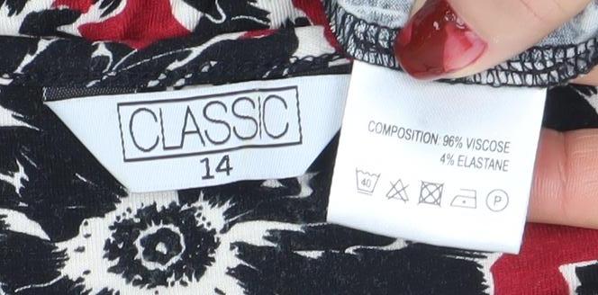 Classics Womens Red Floral 3/4 Sleeve Viscose Jersey Top Size 14