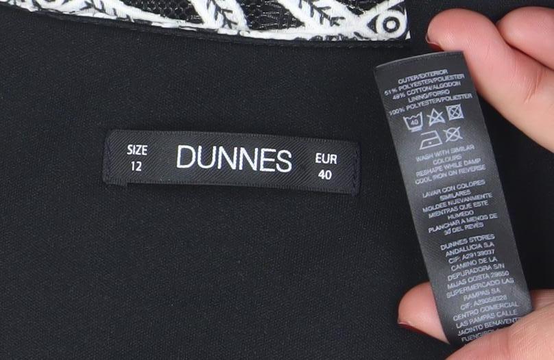 Dunnes Women Black Cotton Blend Short Sleeve Lace Sheath Dress Size 12