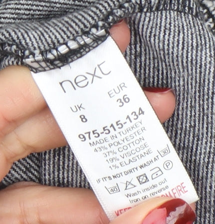 Next Women Grey Striped Knit Shift Dress Size 8 Long Sleeve