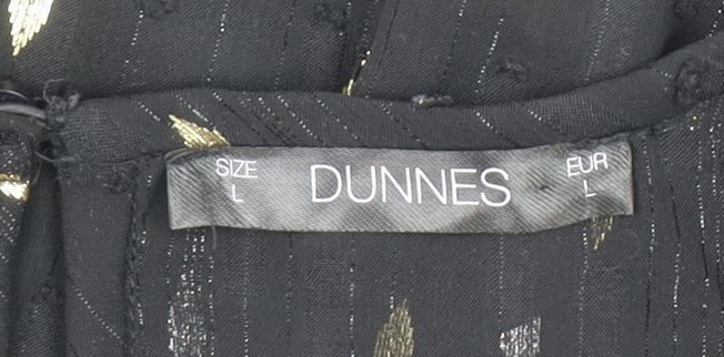 Dunnes Women Black Gold Metallic Shift Dress Size L 3/4 Sleeve