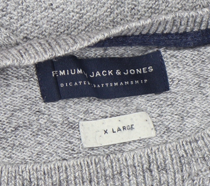 Jack & Jones Men's Grey XL Crew Neck Cotton Knit Jumper
