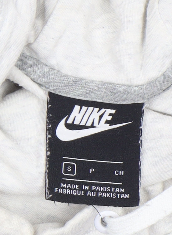 Nike Women's Beige Small Pullover Hoodie with Logo and Kangaroo Pocket