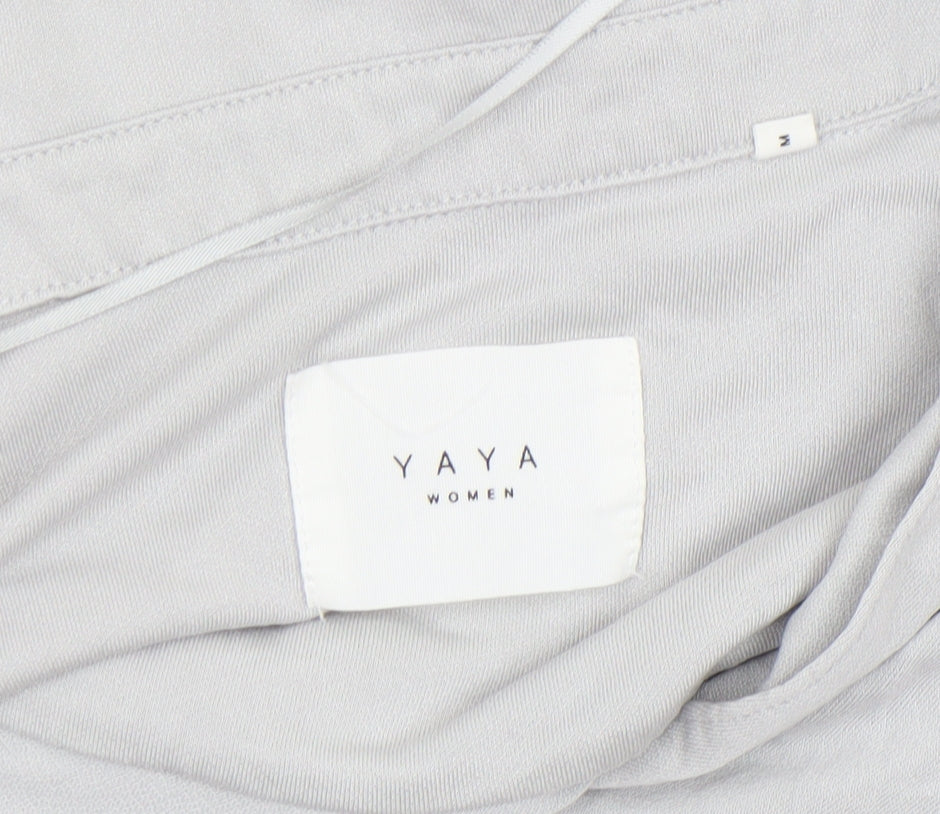 Yaya Women Grey Long Sleeve Collared Modal Blend Blouse Medium