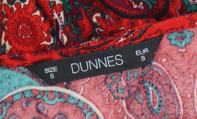 Dunnes Women Red Paisley Bohemian V-Neck A-Line Short Dress Size S