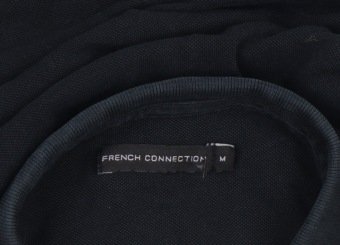 French Connection Men's Black Long Sleeve Cotton Polo Shirt Size M